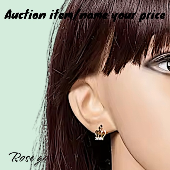 ⏳💝Auction NAME YOUR PRICE for Rose Gold Plated Crown Stud Earring AAA Zircon - Picture 2 of 5